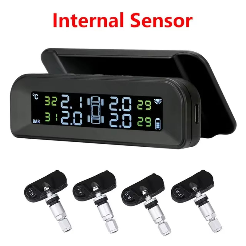 2023 New TPMS Solar Power LCD Display Wireless Tire Pressure 4 Tire Monitoring System Automatically Brightness Adjustion