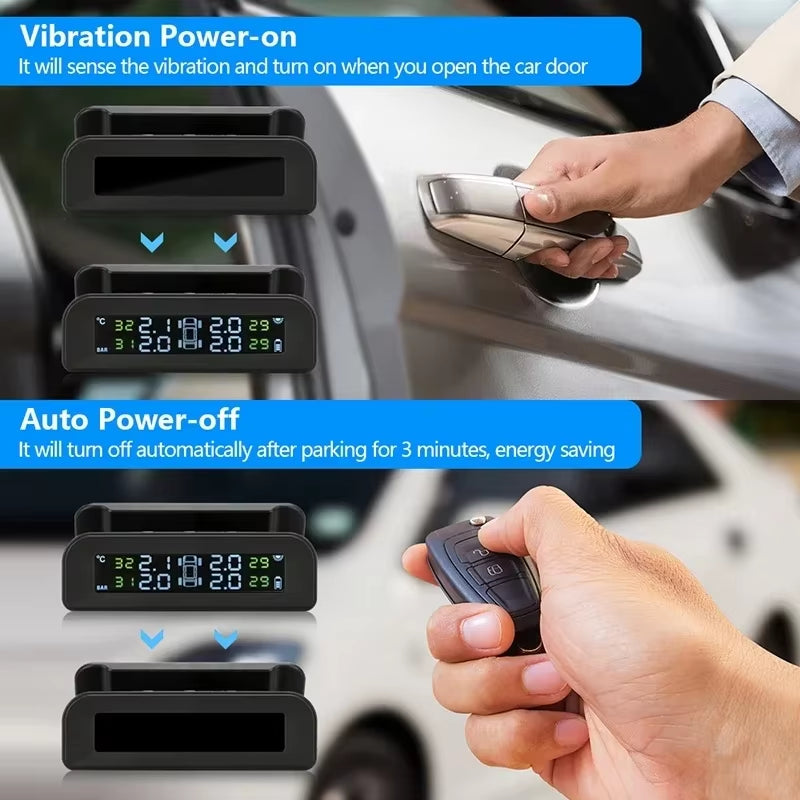 2023 New TPMS Solar Power LCD Display Wireless Tire Pressure 4 Tire Monitoring System Automatically Brightness Adjustion